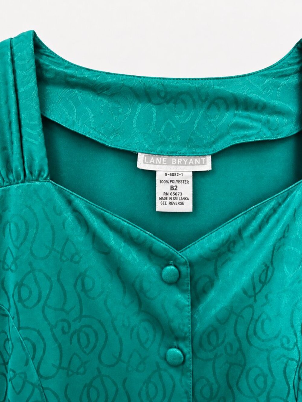 Vintage 80s Lane Bryant B2 2X Teal Jacquard Drop Waist Midi Dress - Picture 6 of 7
